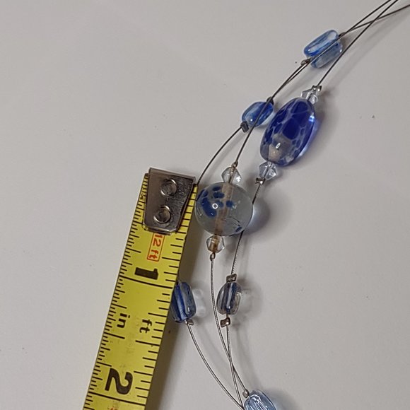 Blue And Clear Glass Bead And Wire Necklace Adjustable 15.5 To 18 Inches Long - Picture 11 of 12